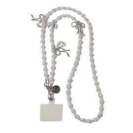 CSILOVEE Smartphone Strap, Neck Pearl Strap, Bowknot, Elegant and Cute, Shoulder Strap, Bag Chain, Crossbody Strap, Lightweight, Easy to Put on and Take Off, Compatible with All Models, Portable, Fall