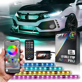 OPT7 - Aura PRO - Kit de iluminación LED Bluetooth de 4 piezas para rejilla | Tiras multicolor de 12 pulgadas con SoundSync - Valencia de...