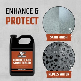 Liquid Rubber Concrete and Stone Sealer – Clear Satin Natural Look, UV Stable, Water Repellent – Seals Driveways, Patios, Pavers, Masonry, Walkways, Stone – Easy Application, 1 Gallon