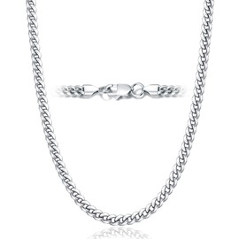 Jewlpire Silver Chain for Men, Men's Chain Necklaces 5MM Miami Cuban Link Chain for Men, Stainless Steel & Hip-Hop Style Gifts for Men, Mens Chain 20 Inches