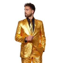 Opposuits Men's Gold Party Suit - New Years and Christmas Party Costume - Golden Metallic - Includes Matching Jacket, Pants & Tie