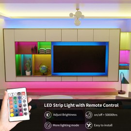 L5L3D RGB LED Strip Lights for Bedroom, 8ft Color Changing LED Light Strip with Remote Control and PU Coating for Home Decor, Kitchen, Dorm Room, Party, Festival, ETL Listed