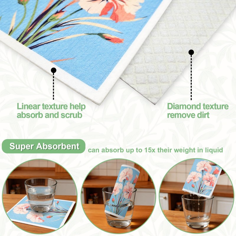 Naszonus 6 Pack Swedish Dishcloths for Kitchen, Reusable Absorbent Cleaning