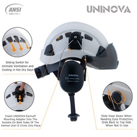 UNINOVA Arborist Helmet with Visor and Earmuffs, OSHA Safety Hard Hat for Forestry, Logging, Trimming, Mowing, Climbing Tree Work (A91 White+Smoked Visor+Earmuff)