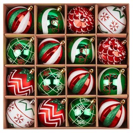 YZYVIOW Christmas Tree Ball Ornaments Set, 16 ct 80mm Red Green White Assorted Ball Ornaments, Shatterproof Xmas Ornaments for Christmas Holiday Party Decor