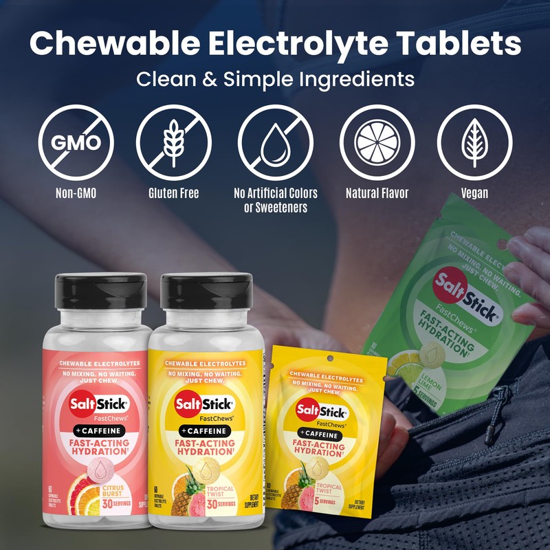SaltStick Electrolyte FastChews with Caffeine - 60 Citrus Burst Chewable