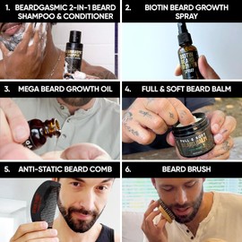 Derm Dude- Kit avanzado para el cuidado de la barba, estimula el crecimiento del vello facial, regalos para hombres, lavado, aceite, bálsamo, completo