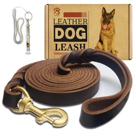 Leather Dog Leash 8ft x 3/4 inch,Strong Heavy Duty Genuine Leather Braided Dog Training Leash, Soft and Comfortable for Large Dogs, Medium Small Dogs (Brown, 8FT*3/4in)
