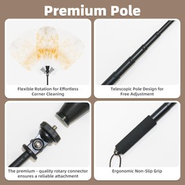 Nicemiya Extendable Lambswool Duster with 23-47 inch Rotatable Aluminium Alloy Pole, Natural Fluffy Reusable Wool Duster for Cleaning High Ceilings, Pendant Lamps, Blinds, Furniture and Roof