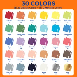 Funto ClickLink Refillable Acrylic Markers, 30 Colors with Visible Ink Cartridges & Dual-Brush Tips - Quick-Dry Water-Based Paint Pens for Ceramic, Glass, Wood