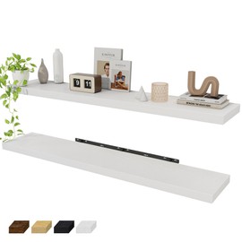 Fun Memories 55 Inch Floating Shelves for Wall 2 Pack Shelves for Bedroom|Kitchen|Bathroom 55 x 9.3 Inch Wood Floating Shelf with Invisible Brackets for Books|Storage|Decor, White