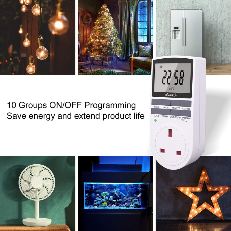 Awootsv Digital Timer Plug Socket with LCD Display 24 Hours/Weekly