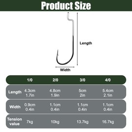 Offset Fishing Hooks, 50 Pieces Worm Hooks with Barbed Hooks Fishing Hooks for Bass Catfish Trout Fishing Size 1/0 2/0 3/0 4/0