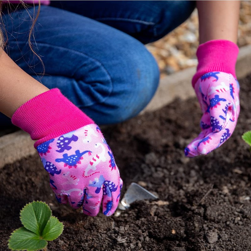 Kent & Stowe Kids Gardening Gloves Dinosaur Pink