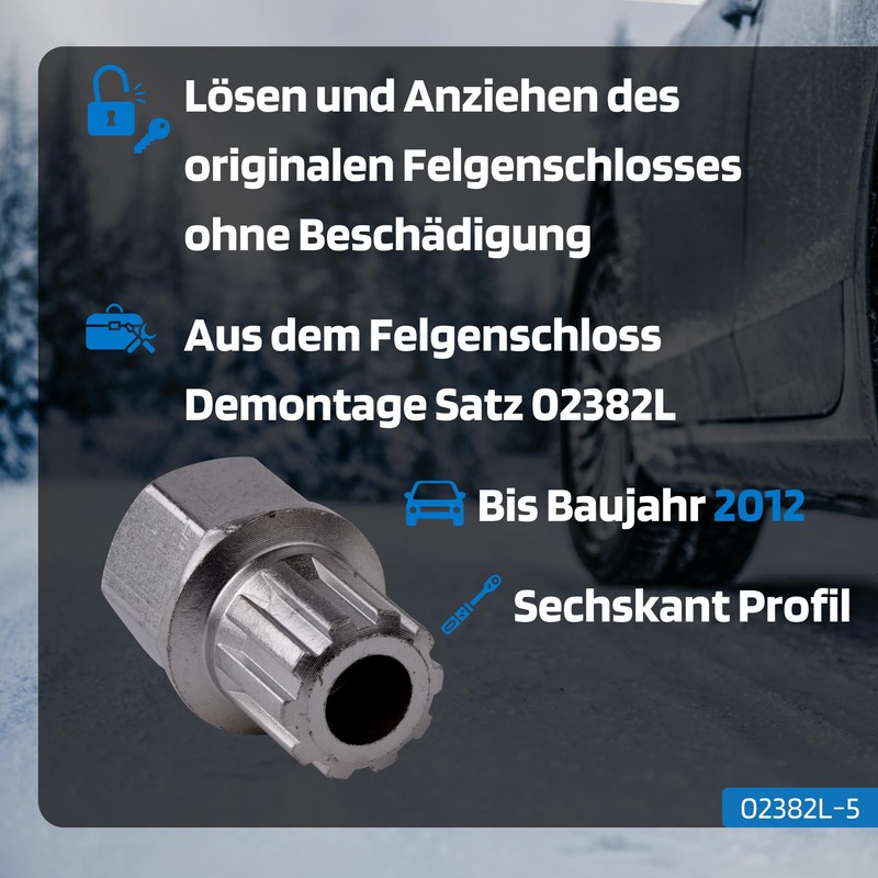SW-Stahl 02382L-5 Rim Lock Adapter 55 I Suitable for VW