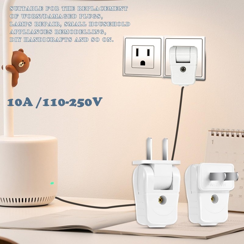 Replacement Plug 2 Prong, Extension Cord Replacement Male Power Plug,