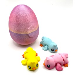 3D Printed Twist Close Rainbow Easter Egg with 3 Toy Chicks Inside, Fidget Gift Toys, Easter Basket Stuffer, 3D Printed Animals Toy Set 4 Pieces May Help with ADHD Autism Anxiety Stress