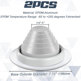 Yaocom 2 Pcs Pipe Flashing Boot for Pipe OD 1/4" to 5" EPDM Flexible Roof Jack Pipe Boot Metal Roofing Boots, 7-3/4 Inch in Base Diameter (Grey)