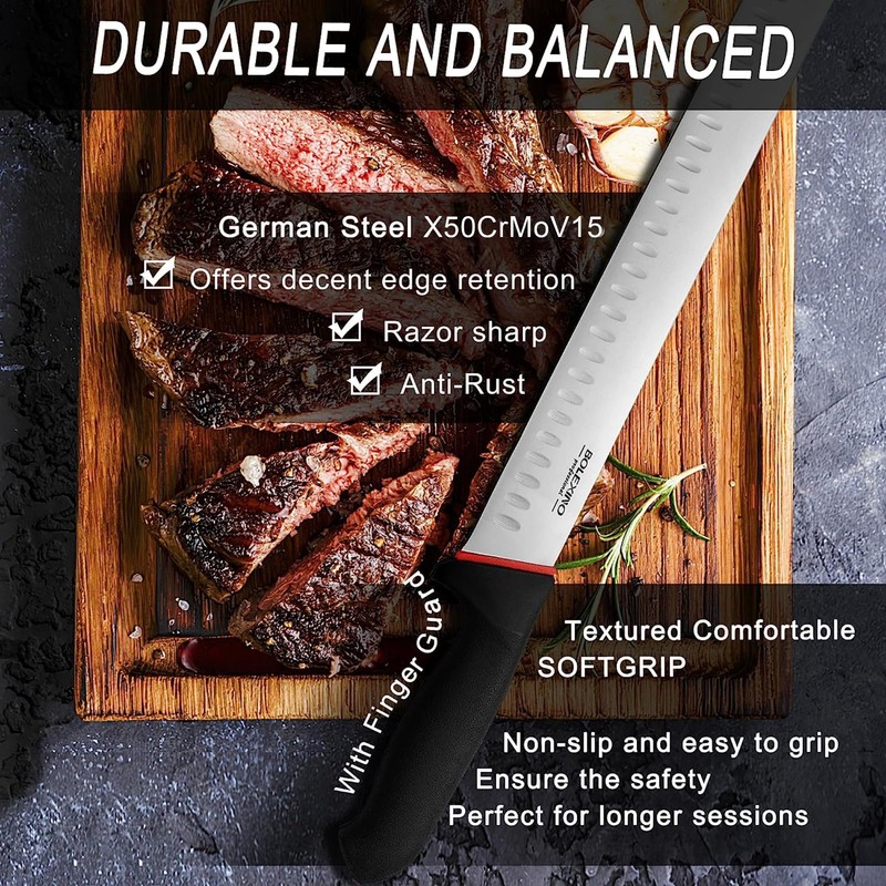 BOLEXINO 12" Carving Knife Set for Slicing, Sharp Premium Ham