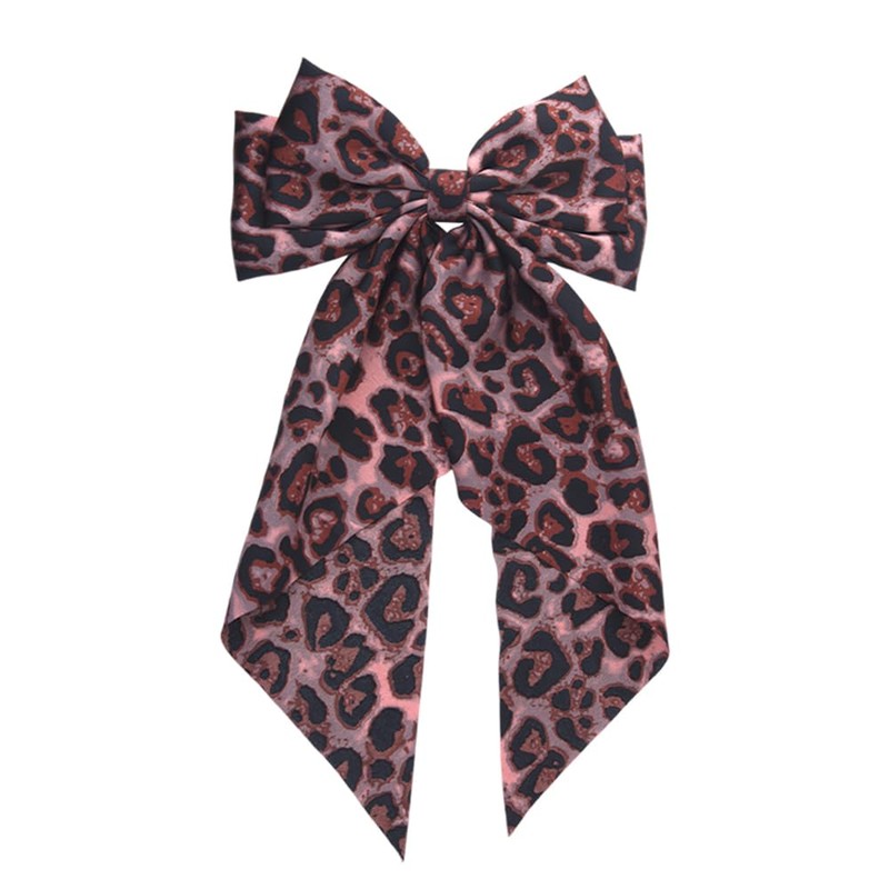 Pink Leopard Hair Bow Clip for Women Big Large Hair