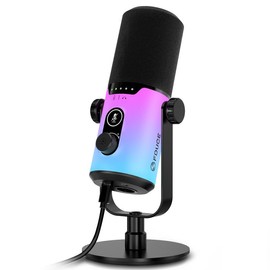 FDUCE USB/XLR Gaming Microphone D20 for Podcast Recording, PC Gaming, RGB Light, Mute Button, Gain Knob, Headphones Jack, Desktop Stand microphone