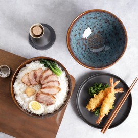 Zhonleemy Ceramic Ramen Bowl Set of 2 Large Salad Soup Ramen Serving Bowls with Spoons Chopsticks 8 Inch