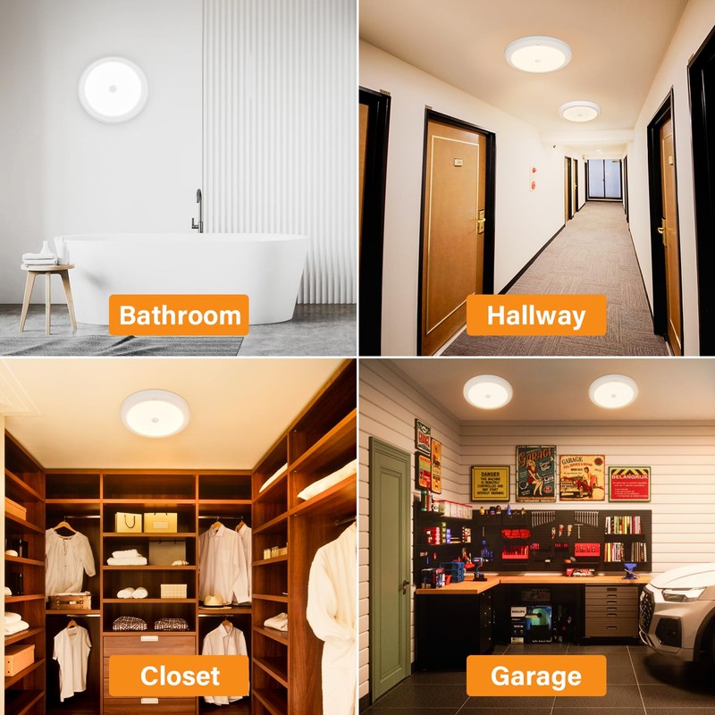 Battery Operated Motion Sensor Ceiling Light with Remote, 3 Color,
