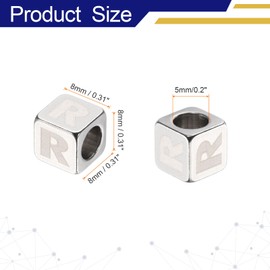 sourcing map 10Pcs Stainless Steels Letter Beads Alphabet Letter R Cube Silver Metallic Large Square Metal Dice Beads for Jewelry Bracelets Necklaces Earrings