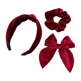 Sugarmelon Conjunto de Accesorios para El Cabello En Terciopelo Color Vino: Diademas para Mujer Y Niña, Pinzas para El Pelo, Coleteros Y Bandas de Belleza.