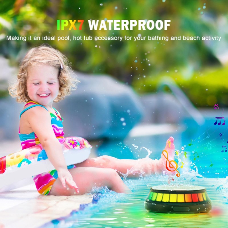EMPERSTAR Floating Speaker for Pool with Colorful Lights, IPX7 Waterproof