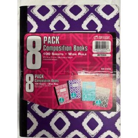 Top Flight Composition Books 8 pack Wide Rule 100 Sheets GEO MULTIPLE COLORS NEW