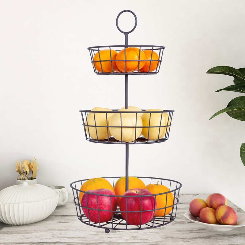HANZE 3-Tier Wire Fruit Basket Bowl, Detachable Vegetable Bread Basket