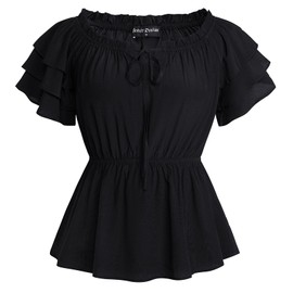 SCARLET DARKNESS Women's Renaissance Costume Blouse Medieval Off Shoulder Ruffle Blouse, black