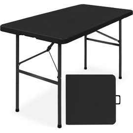 Simpli-Magic 4ft Portable Plastic Folding Table – 17% Thicker Than Others – Indoor & Outdoor Heavy-Duty Foldable Utility Table w/Handle for Party & Camping (Black)