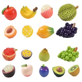 Redvigh Mini Mixed Fruits 17Pcs, Artificial Fruit Miniature Resin Fruits Figurines Mini Fruit Models for Mini Kitchen Scene House Store Display Decoration