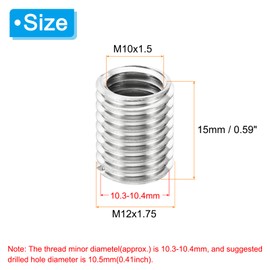PATIKIL Thread Adapters Sleeve Reducing Nut, 6 Pcs M12x1.75 Male to M10x1.5 Female Repairing Insert Nut Screw Reducer Stainless Steel Fastener 15mm