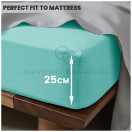 Plain Dyed Bedding Fitted Bedsheets, Soft & Comfy Double Bed Sheet, Breathable Non Iron Percale Sheets, Aqua
