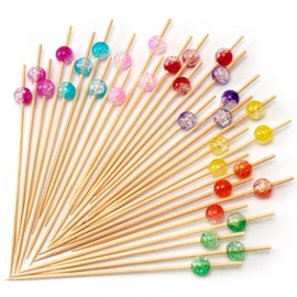 Minisland Mix-Colored Pearl Cocktail Picks, 4.7 Inch Long Bamboo Fancy Toothpicks for Appetizers, Decorative Bridal Wedding Holiday Party Food Drinks Garnish Fruit Skewer Sticks 100 Counts - MSL410