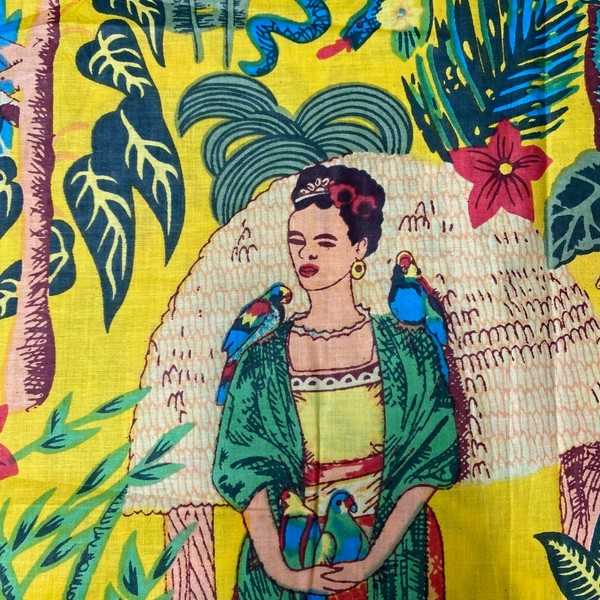 Yellow Indian Hand-Block Printed Jaipuri Print Tropical Paisley Floral Ethnic