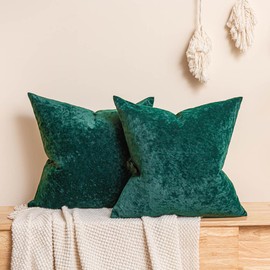 JUSPURBET Dark Green 20x20 inch Velvet Crushed Pillow Cover Set of 2 with Invisible Zipper,Decorative Soft Square Throw Pillow Covers for Couch Bed Sofa