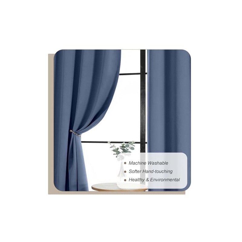 Lecloud Cortinas de cocina azul vaquero de 91 cm de