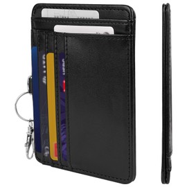 Linkidea 2 Pack ID Name Badge Holder, Minimalist Wallet with 4x3 Business Card Protector and Keychain & Lanyard Loop, Vegan Leather Card Holder with Credit Cards Slot for Women & Men