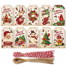 Vordpe Pack of 100 Christmas Gift Tags, Christmas Tags Kraft Paper Gift Tags with 100 Pieces Twine for Christmas Decoration Gift Wrapping (E)