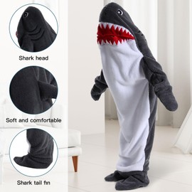 YushengTai Shark Blanket, Made of Super Soft, Comfortable Flannel Shark Blanket for Dressing, Shark Jumpsuit, Shark Blanket Hoodie, Shark Sleeping Bag, Portable Blanket for Adults and Children,