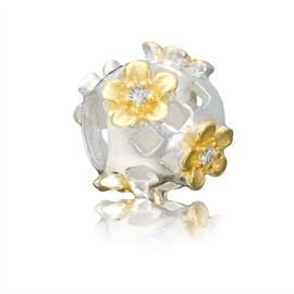 Andante -Stones 925 Sterling Silver Gold Bead * Daisy * with Zirconia Element Ball for European Beads Module Bracelet + Organza Pouch, Sterling Silver, No Gemstone