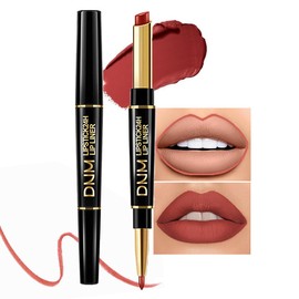 Light Brown Lip Liner and Lipstick Combination DNM Matte Women's Lipstick, Lip Liner, Lip Gloss, Long-Lasting Waterproof, Cruelty-free 24 Hour Lipstick and Lip Liners Combo Lipliners Pencil Set 10#