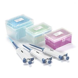 Set of 3 Variable Volume Single Channel Pipettes, Adjustable Pipettors, 0.5-10 µl, 10-100 µl, 100-1000 µl with 3 Boxes of sterile Pipette Tips