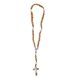 Tabanzhe Wood Beads Catholic Cross Necklace,Prayer Holy Cross Rosary Wooden Chain,Handmade Medal Cross Jesus Christ Necklace for Men Women Christians Religious Communion