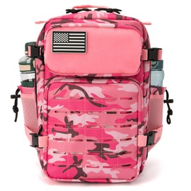 QT&QY 25L Military Tactical Backpacks For Women CCW Army Laser cut Molle Daypack small EDC Bug Out Bag Gym Rucksack With Dual Cup Holders medical Rucksack Pink Camo