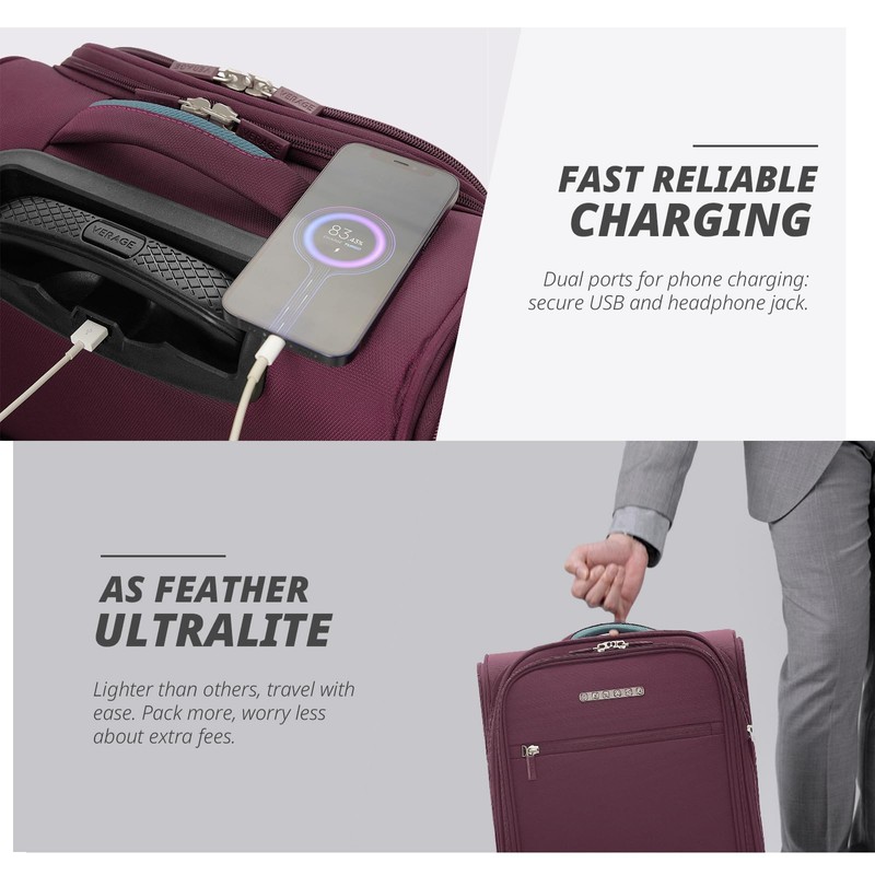 Verage Under Seat Luggage with Wheels, Softside Small Suitcase Spinner